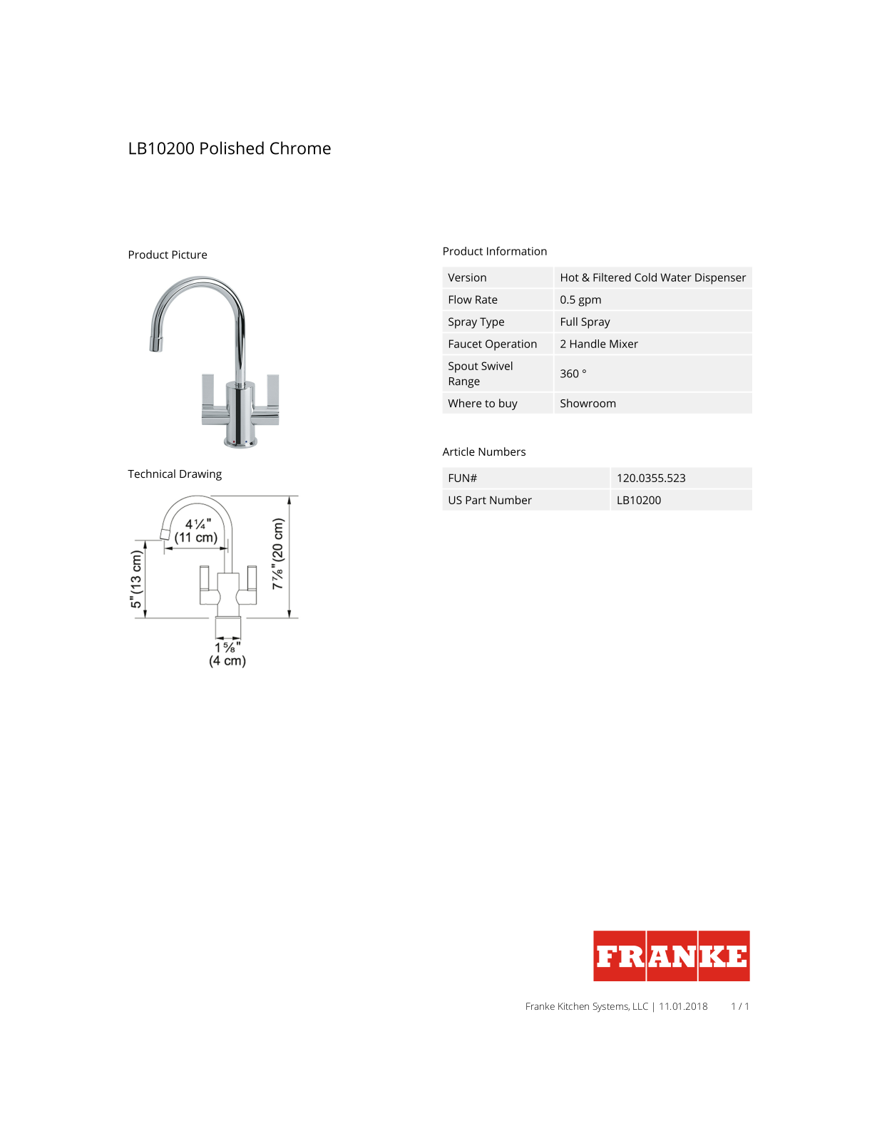 Franke LB10200 Specs