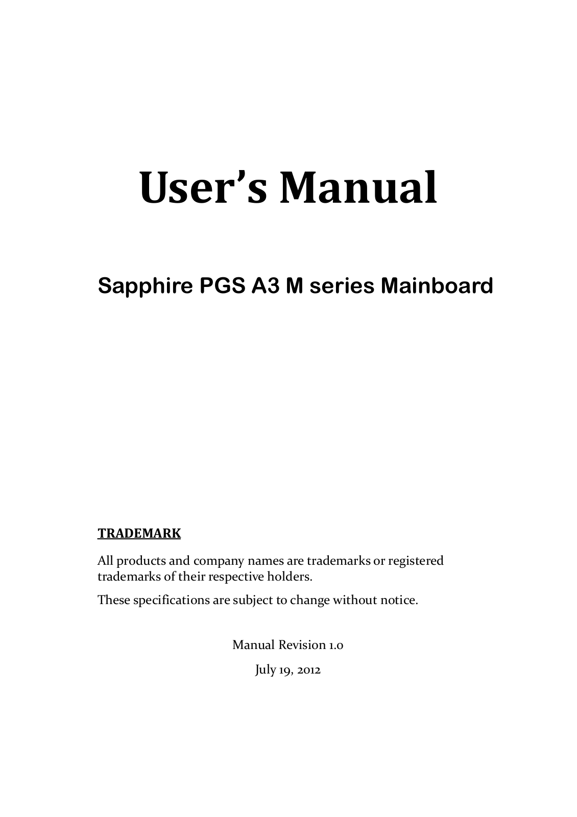 Sapphire PGS A320M User Manual