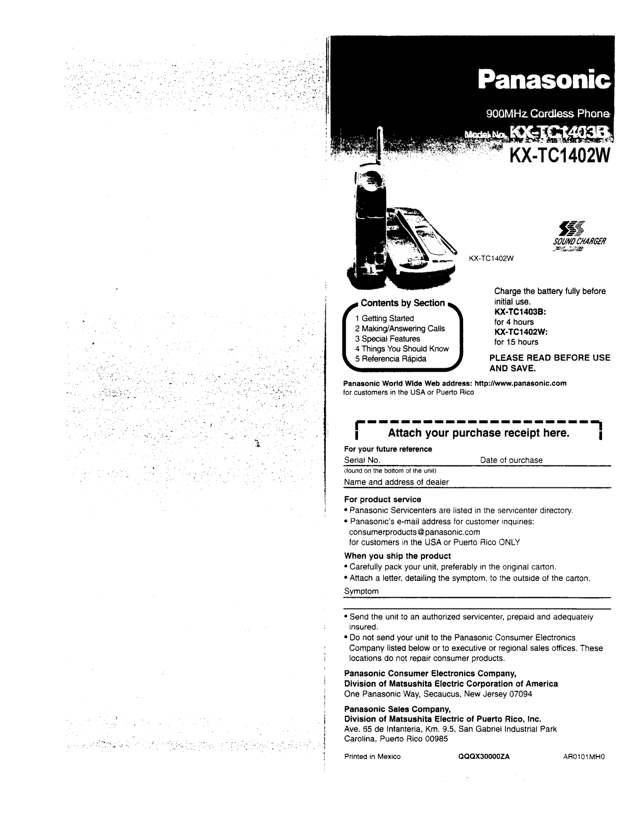 Panasonic kx-tc1402 Operation Manual