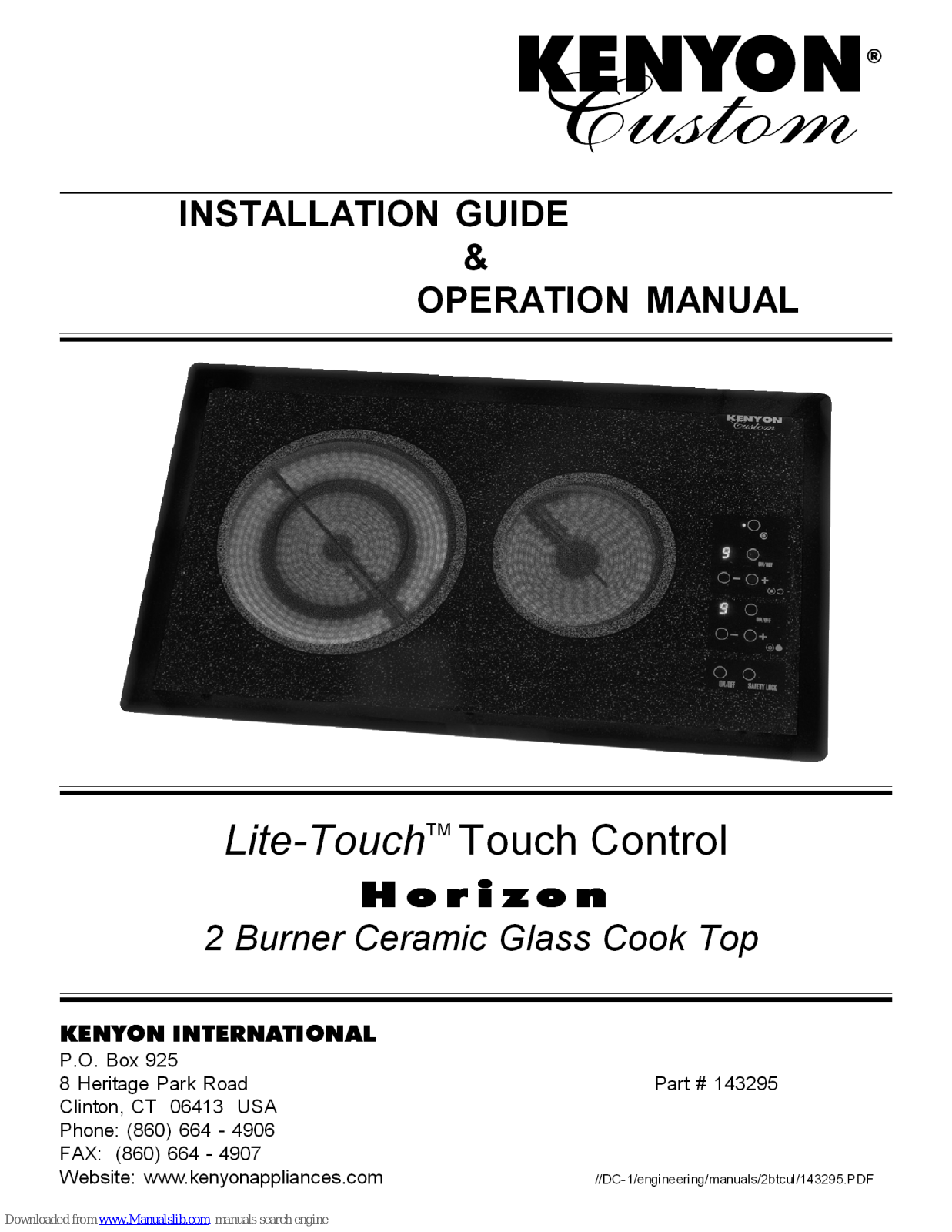 Kenyon Lite-Touch Horizon Installation Manual & Operation Manual