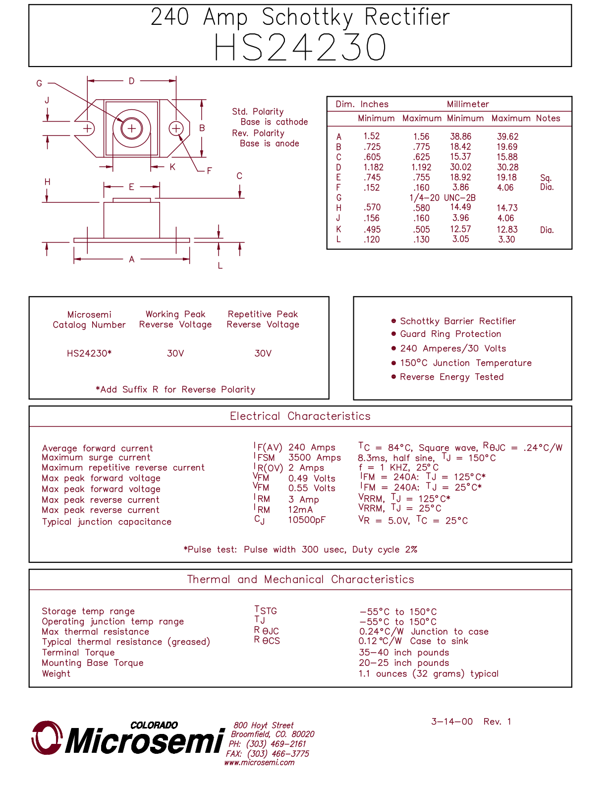 Microsemi Corporation HS24230 Datasheet