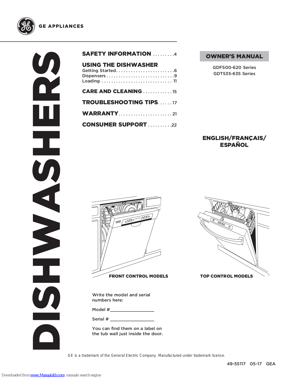 GE GDF500-620 Series, GDT535-635 Series, GDF570, GDT695, GDF650 Owner's Manual