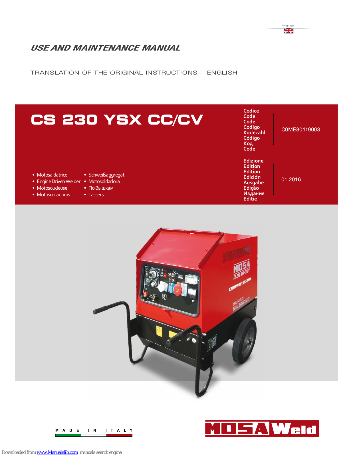 Mosa CS 230 YSX CV, CS 230 YSX CC, TS 300 KS, TS 300 KSX, CT 350 KSX Maintance Manual