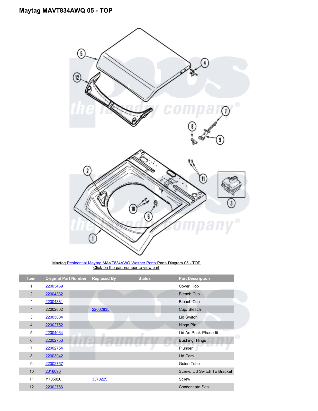 Maytag MAVT834AWQ Parts Diagram