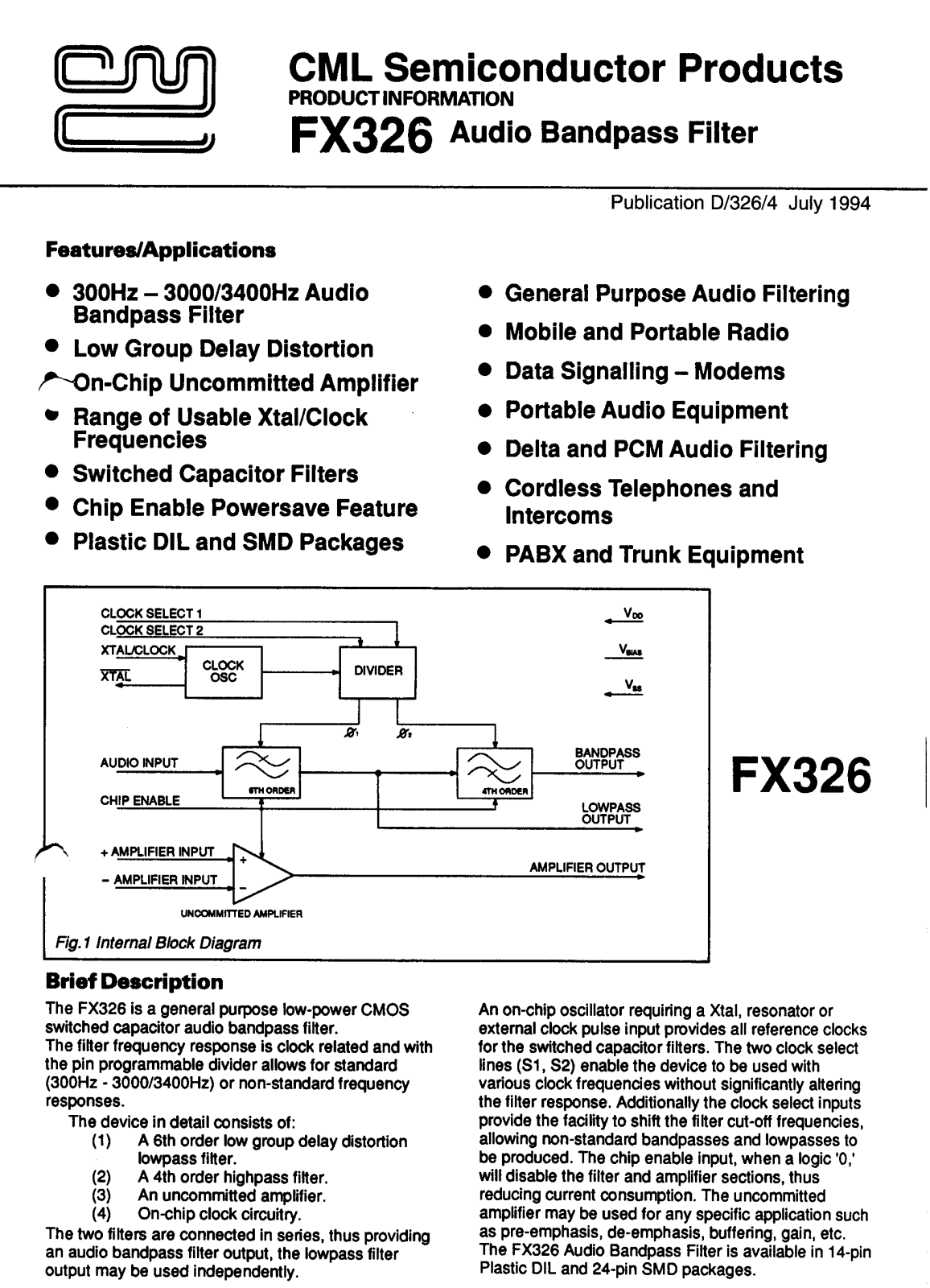 Consumer Microcircuits Limited FX326LG, FX326P Datasheet