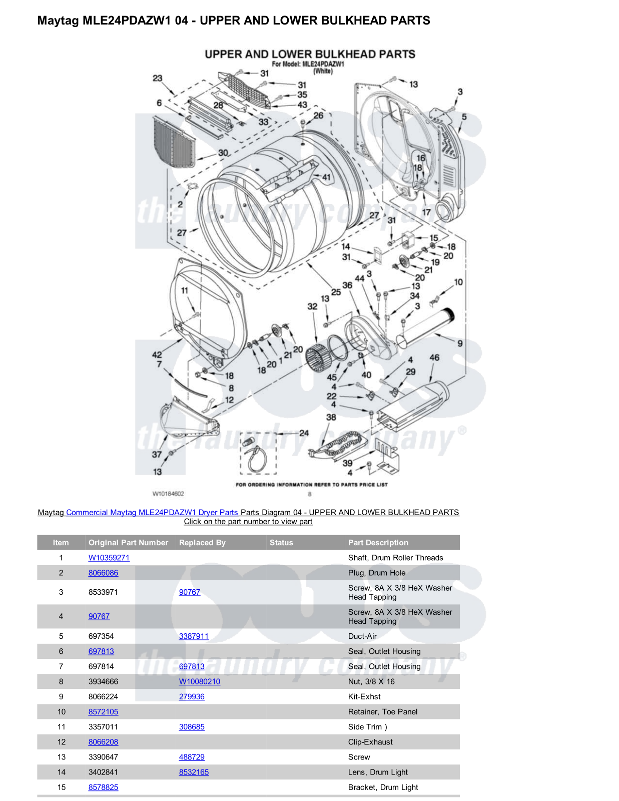 Maytag MLE24PDAZW1 Parts Diagram