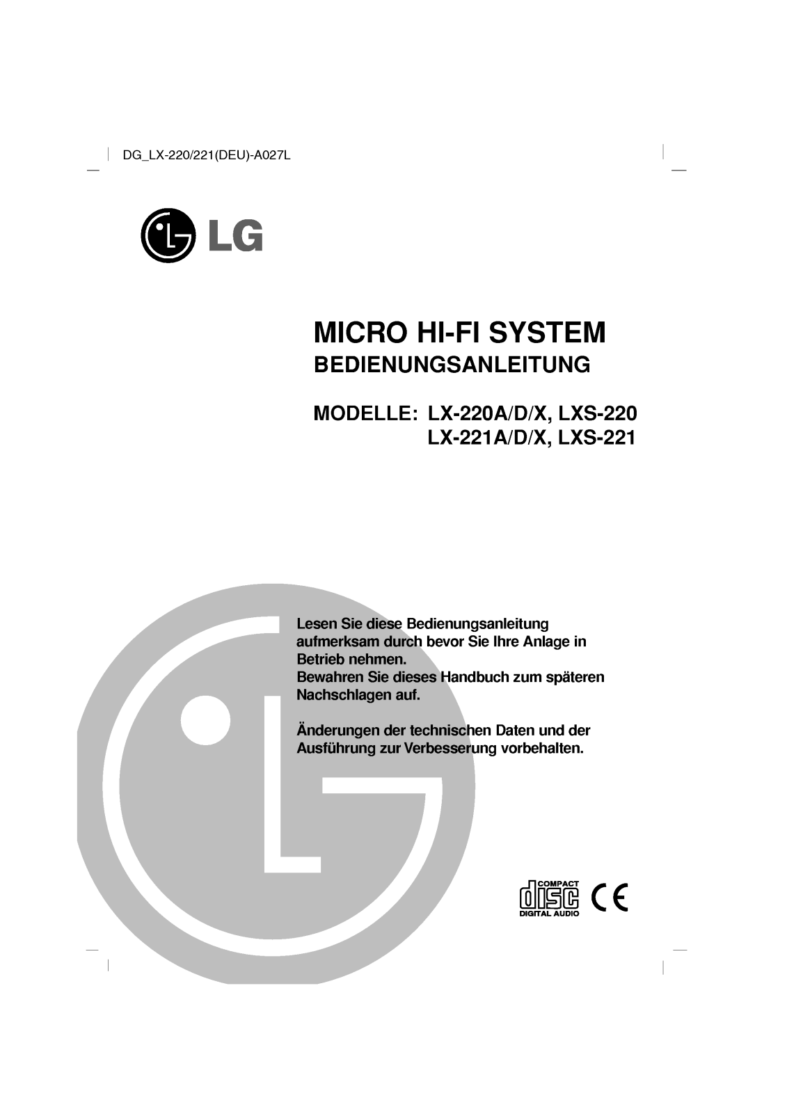 Lg LX-220D, LX-220A, LX-220X, LXS-220, LX-221D user Manual