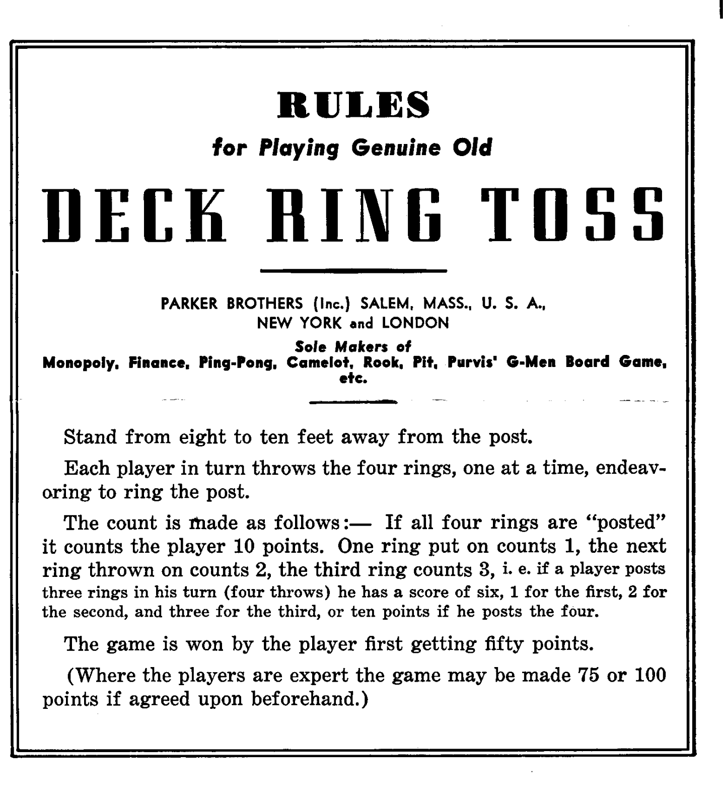 Hasbro DECK RING TOSS User Manual