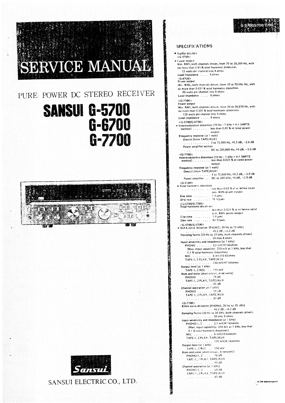 Sansui G-5700, G-6700, G-7700 Service manual