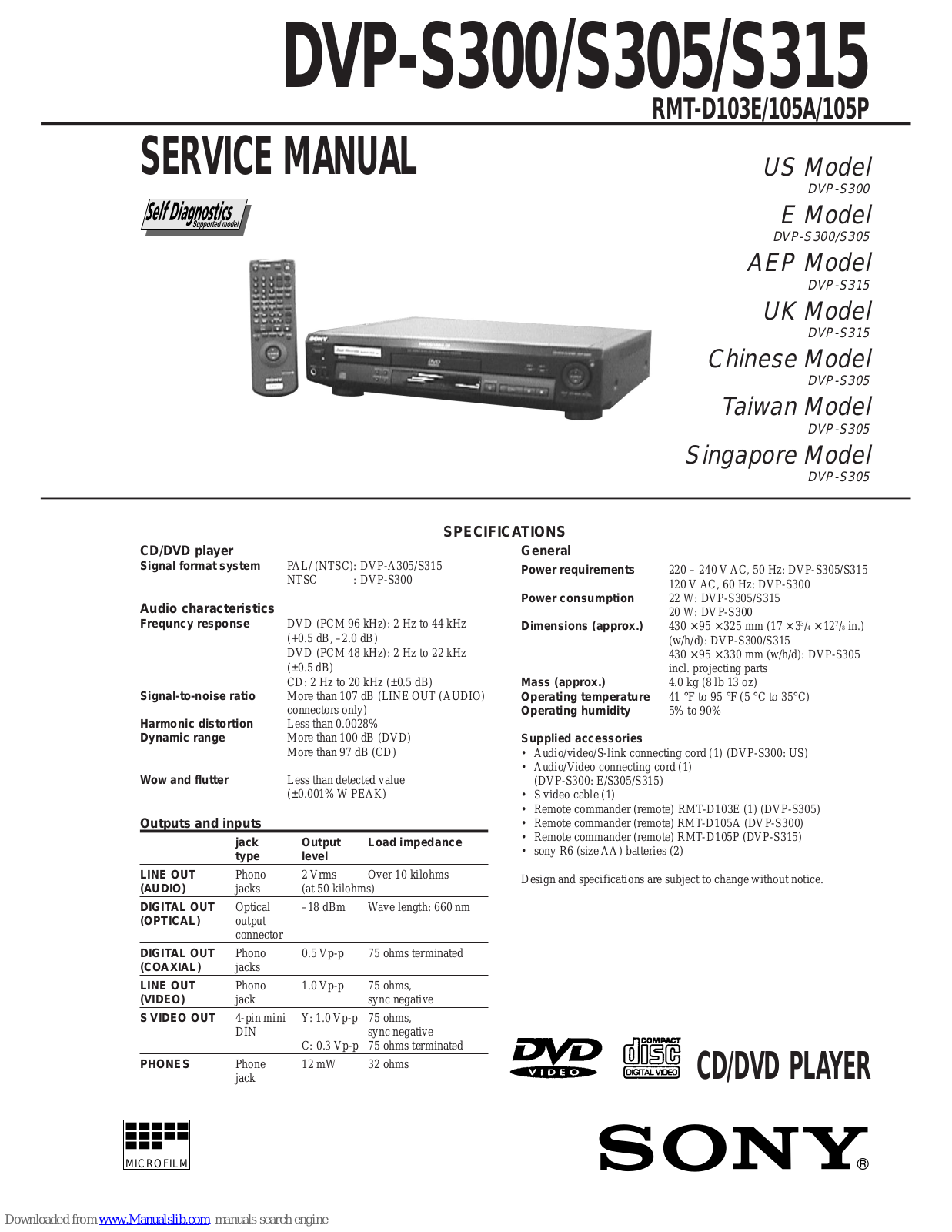 Sony DVP-S300,DVP-S305,DVP-S315 Service Manual