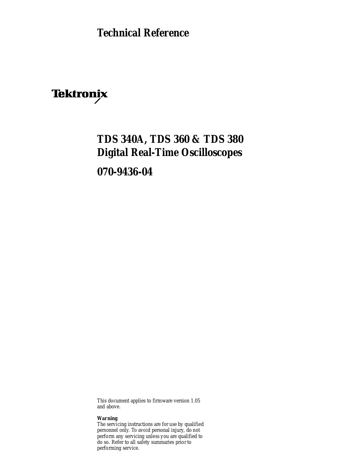 Tektronix TDS 380, TDS 360, TDS 340A Service manual