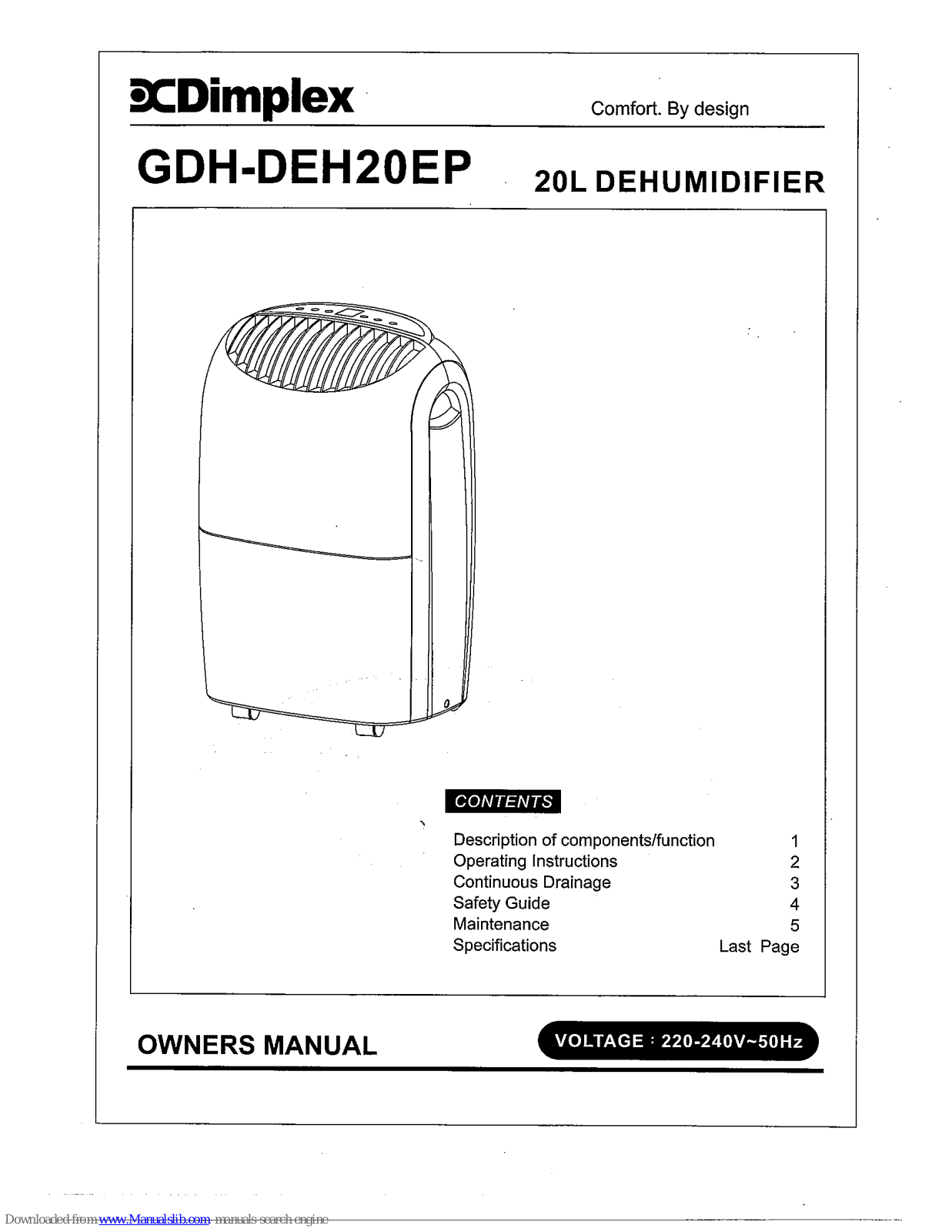 Dimplex GDH-DEH20EP Owner's Manual