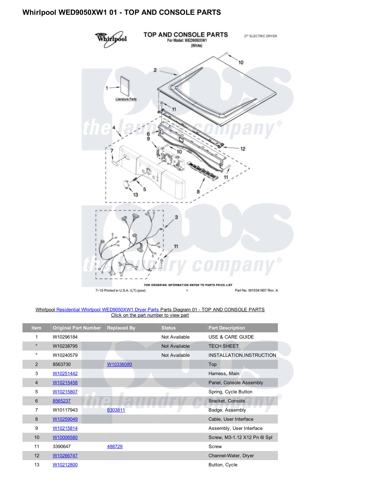 Whirlpool WED9050XW1 Parts Diagram