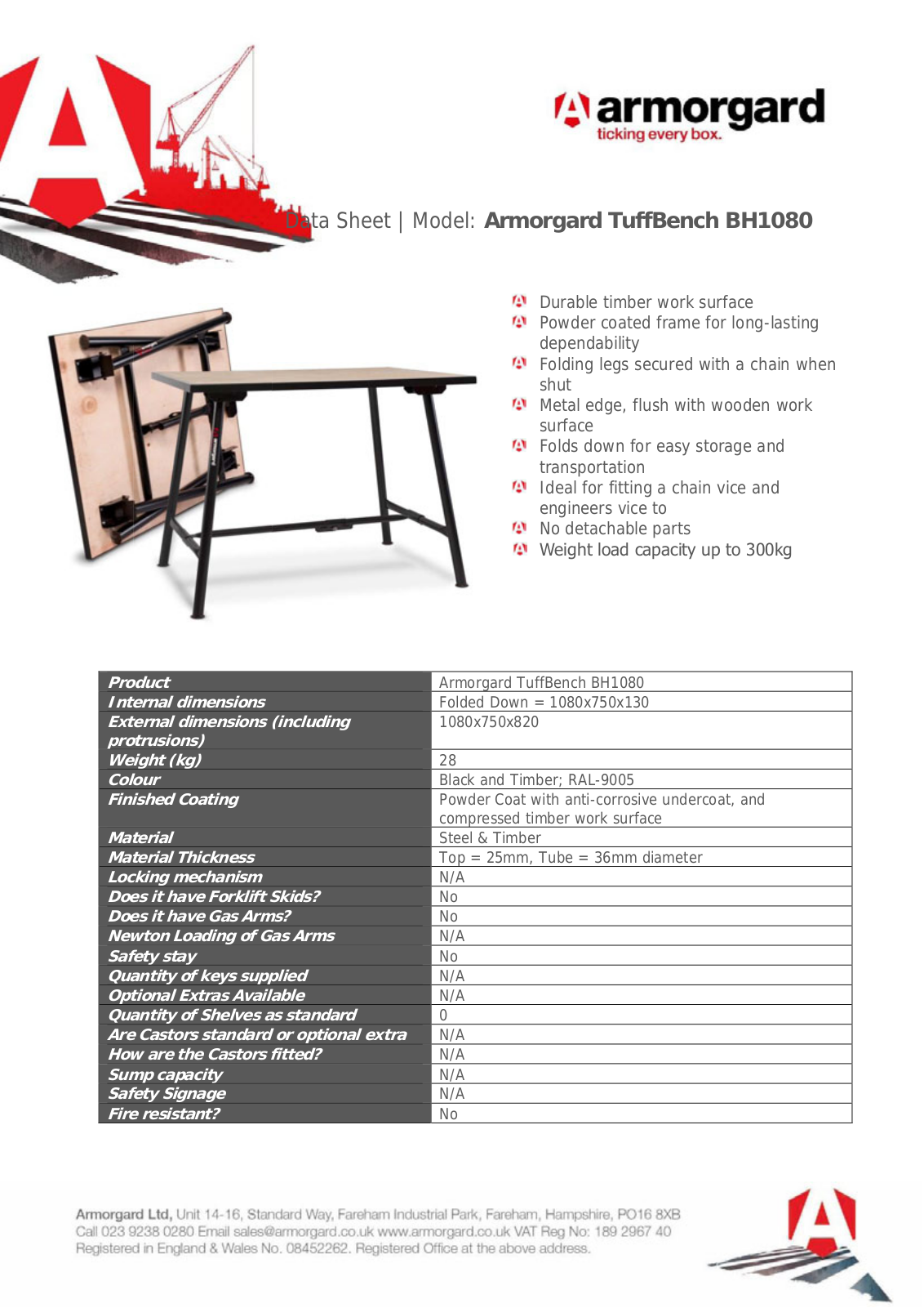 Armorgard BH1080 Data Sheet - ManualMachine.com