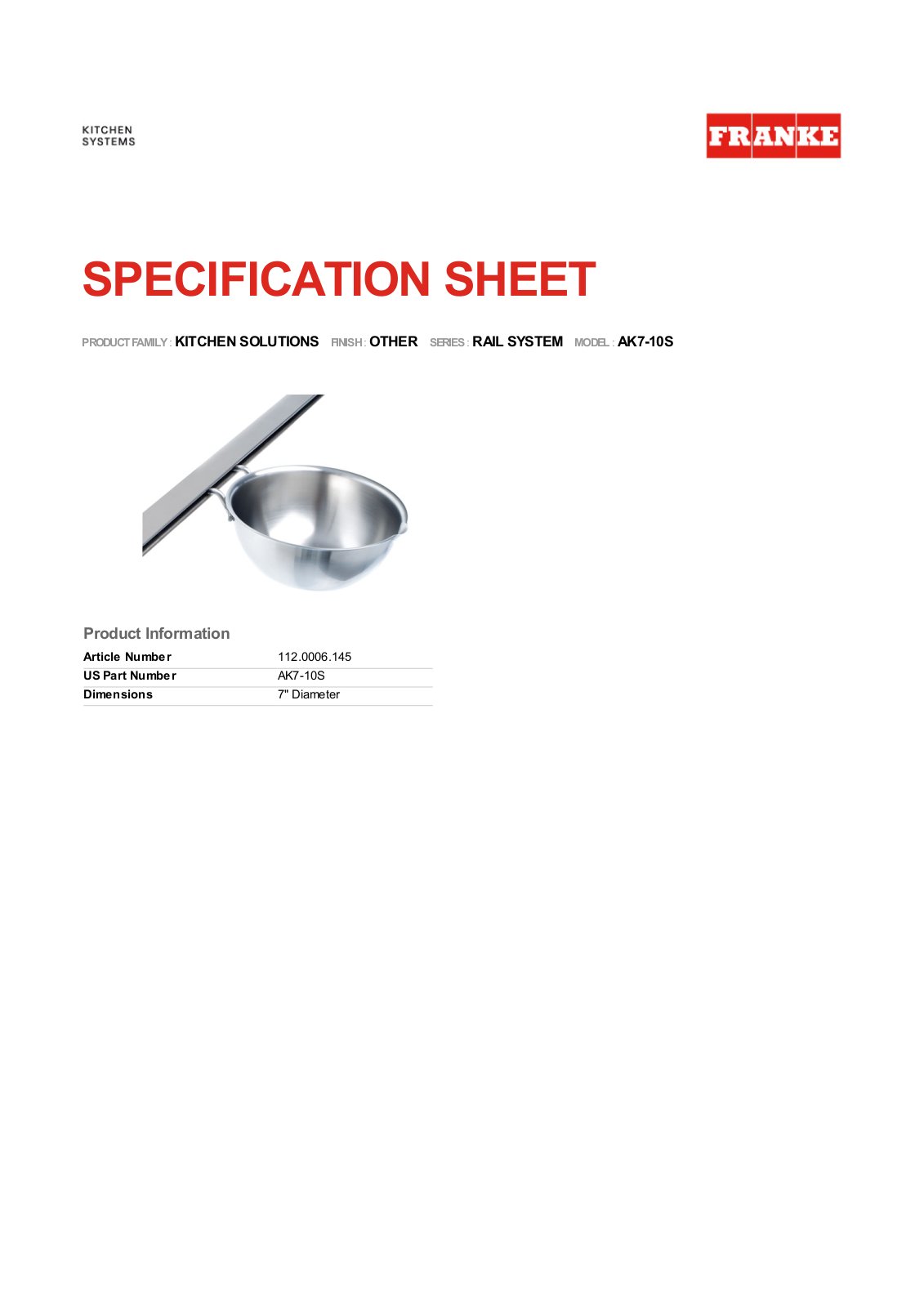 Franke Foodservice AK7-10S User Manual