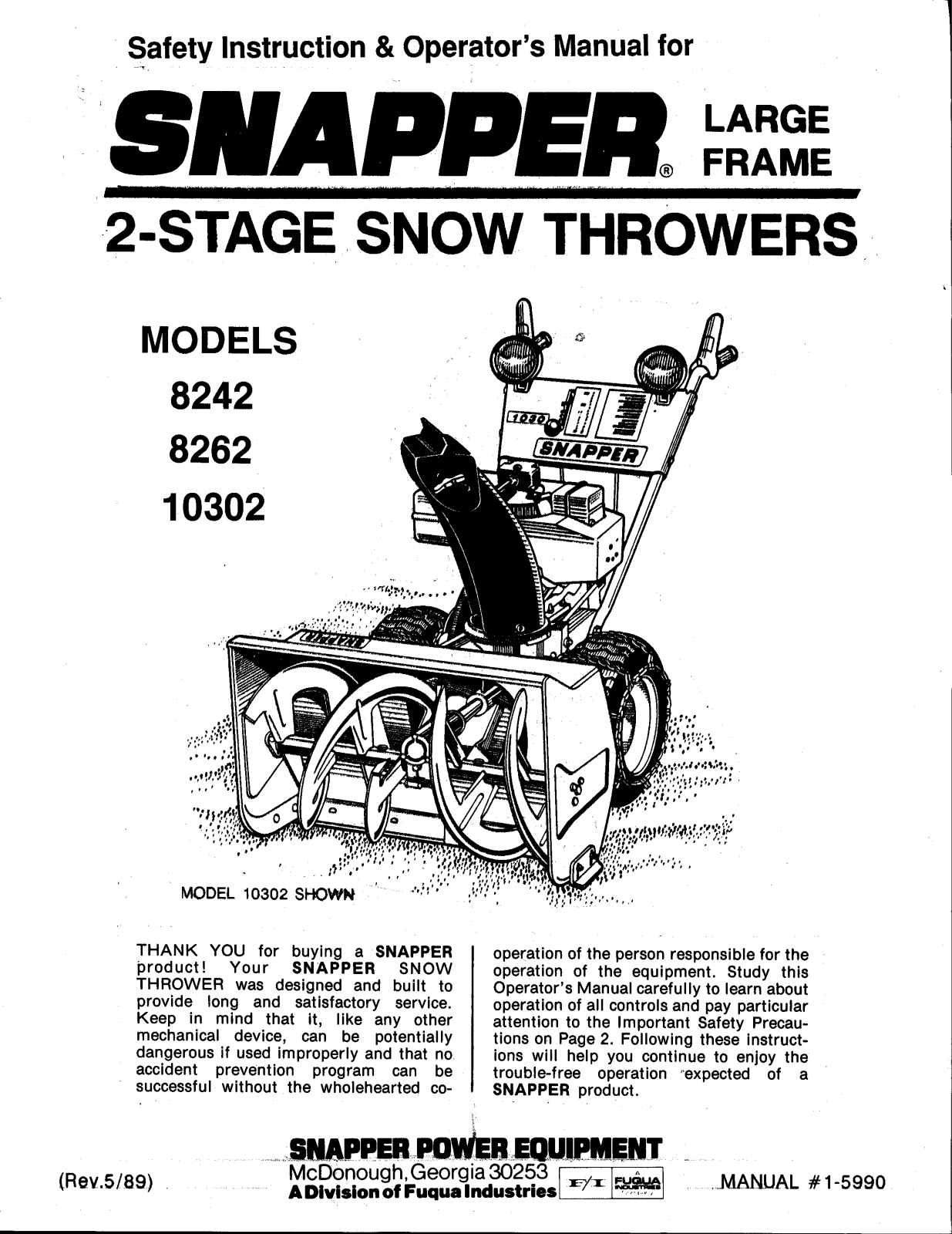 Snapper 8262, 10302, 8242 User Manual