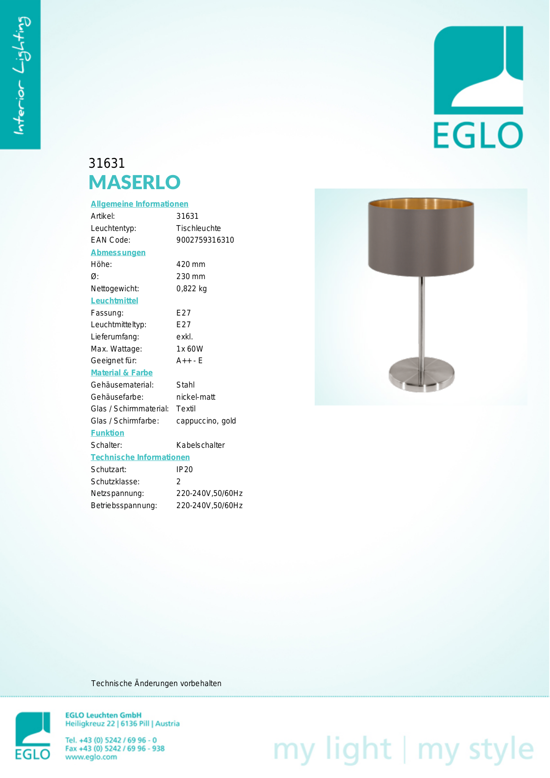 Eglo 31631 Service Manual