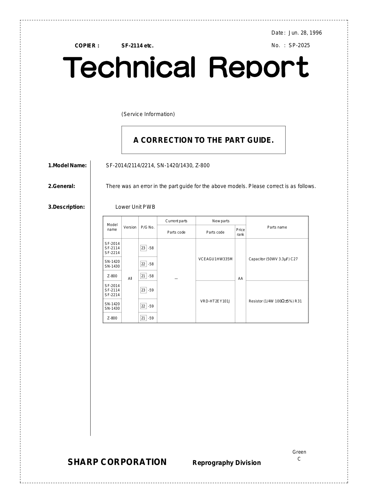 SHARP SP2025 Technical Report