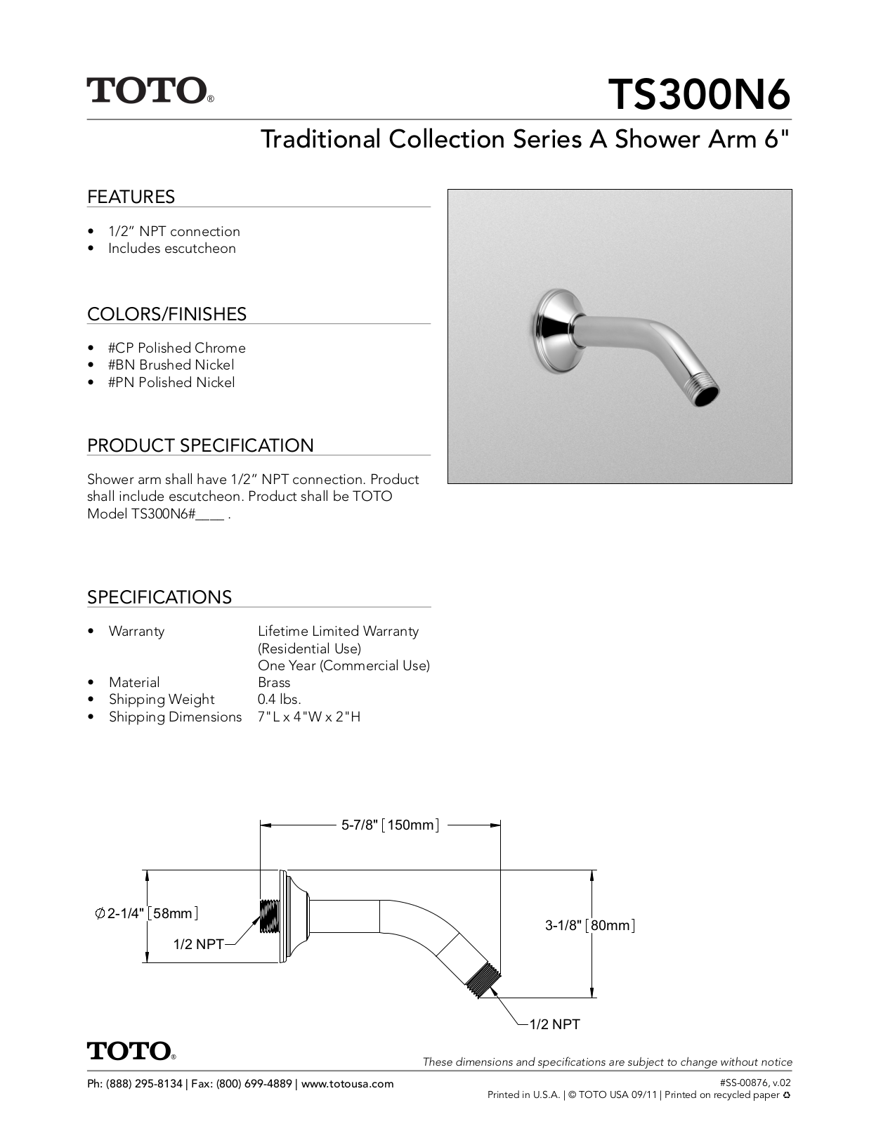 TOTO SBSA2114 Specifications - ManualMachine.com