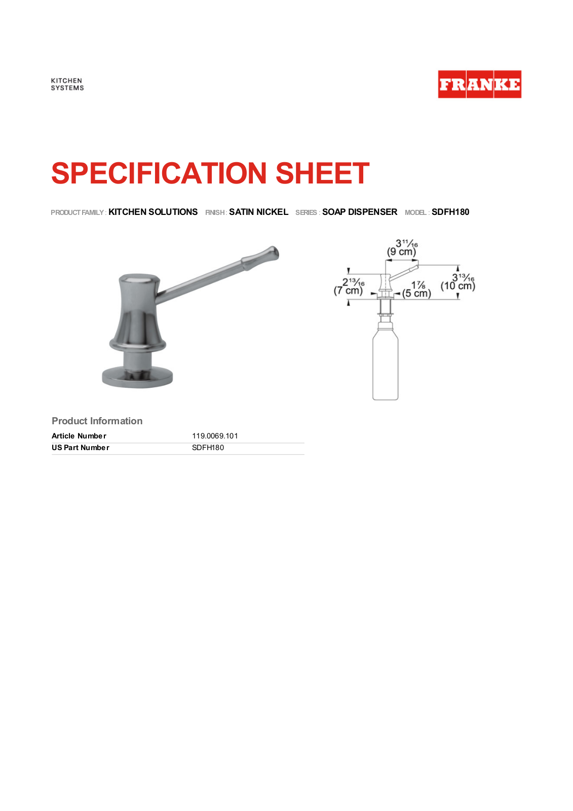 Franke Foodservice SDFH180 User Manual