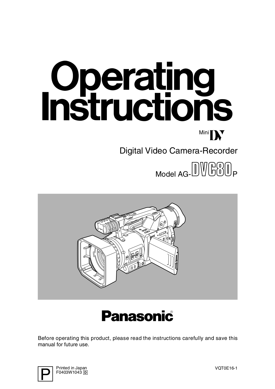 Panasonic AG-DVC80P User Manual