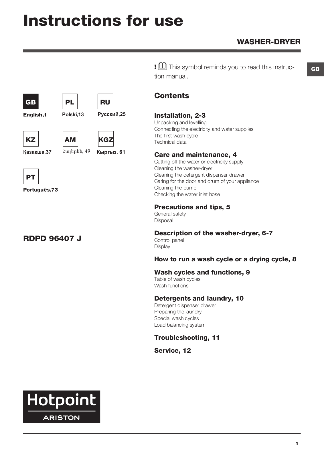 Hotpoint-ariston RDPD 96407 JD EU User Manual