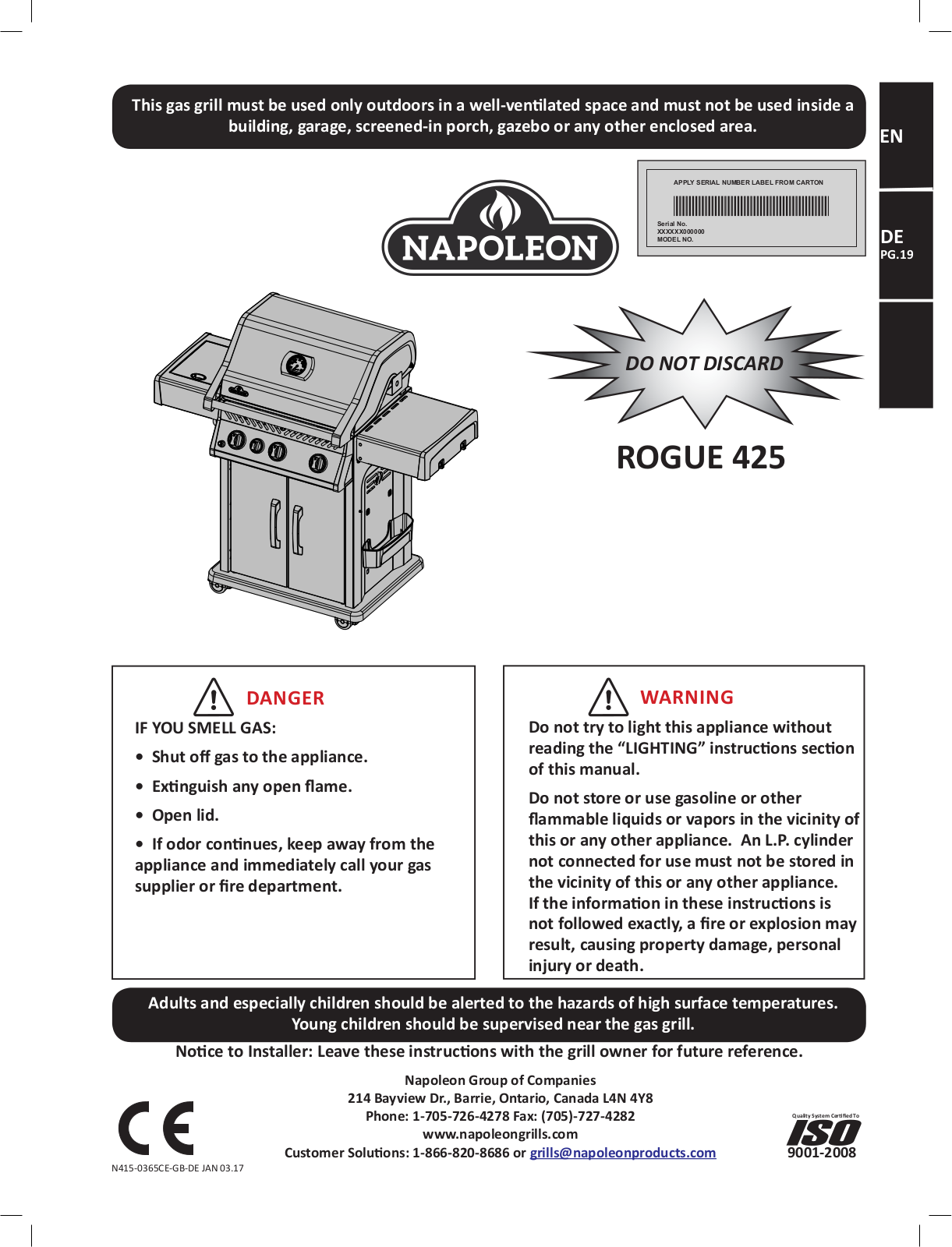 Napoleon ROGUE 425 operation manual