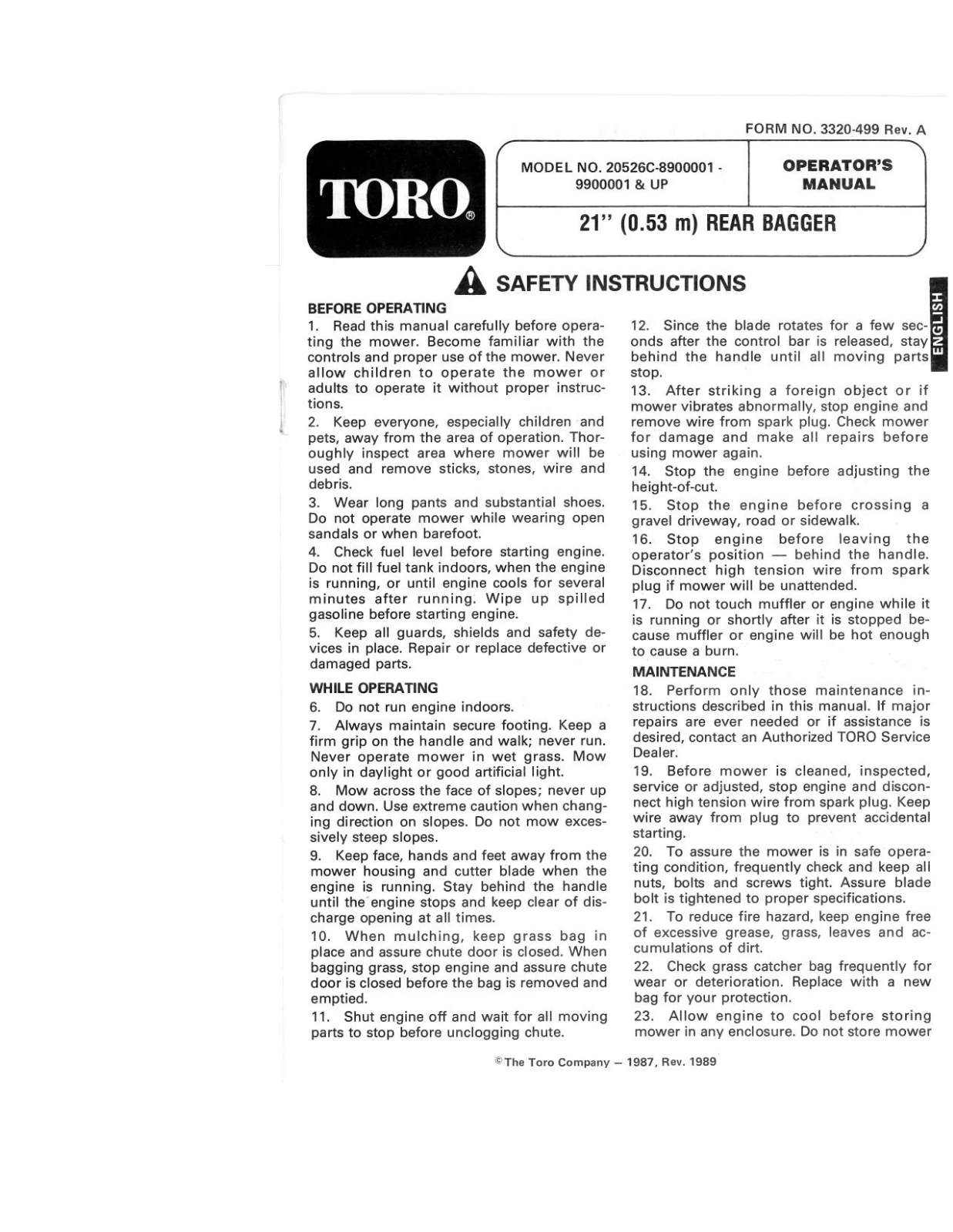 Toro 20526C Operator's Manual