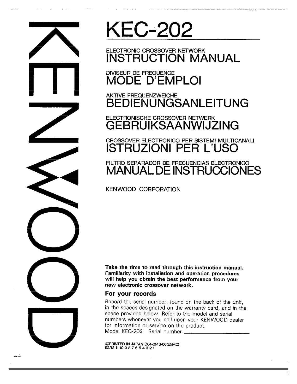 Kenwood KEC-202 Owner's Manual