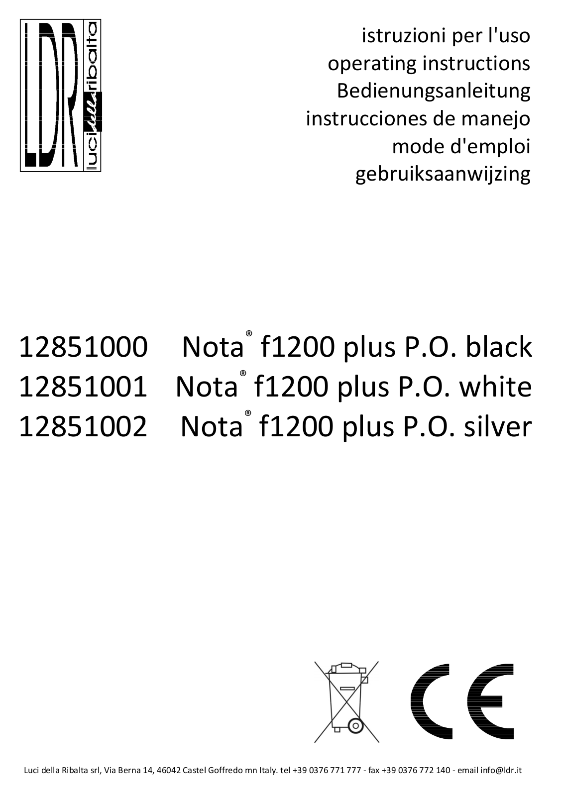 LDR Nota f1200 plus PO black, Nota f1200 plus PO silver, Nota f1200 plus PO white Operating Instructions Manual