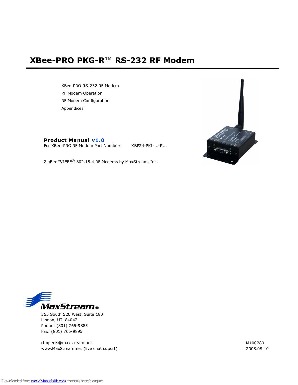 MaxStream XBee-PRO PKG-R RS-232 RF, XBee-PRO PKG-U USB RF, XBee-PRO PKG-R Product Manual