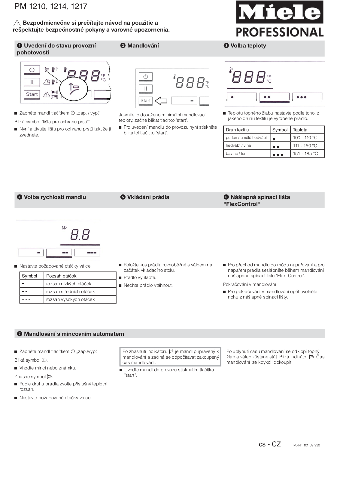 Miele PM 1210, PM 1214, PM 1217 Quick user guide