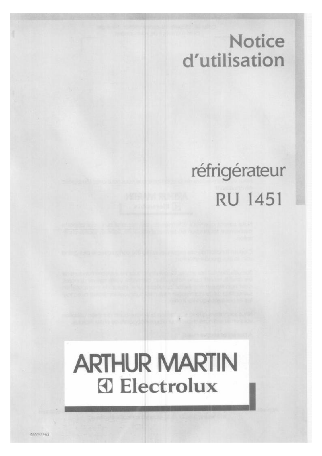 Arthur martin RU1451 User Manual