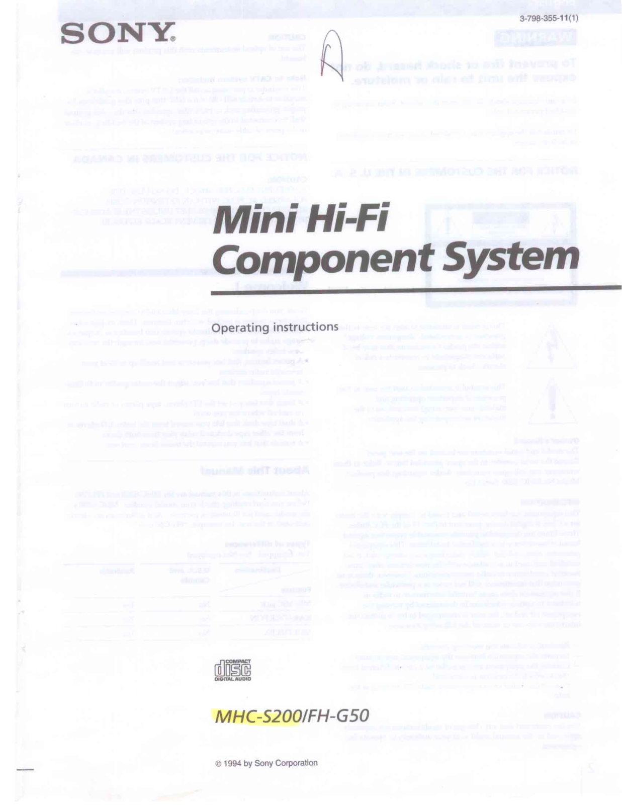 Sony MHC-S200 Operating Manual