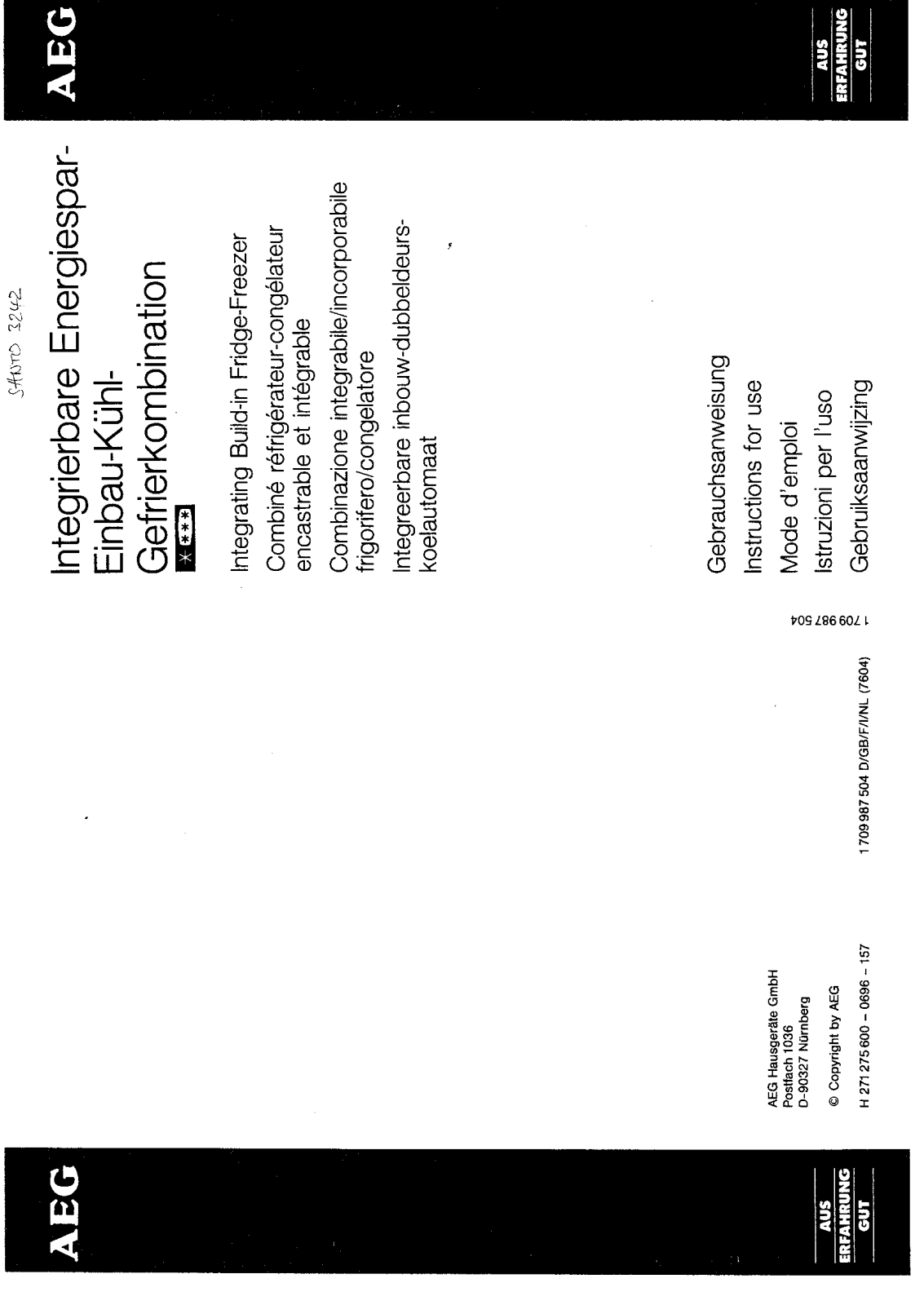 AEG-Electrolux SANTO3449-2KG, SANTO3049-2KG, S3046-2KG, S3042-2KG User Manual