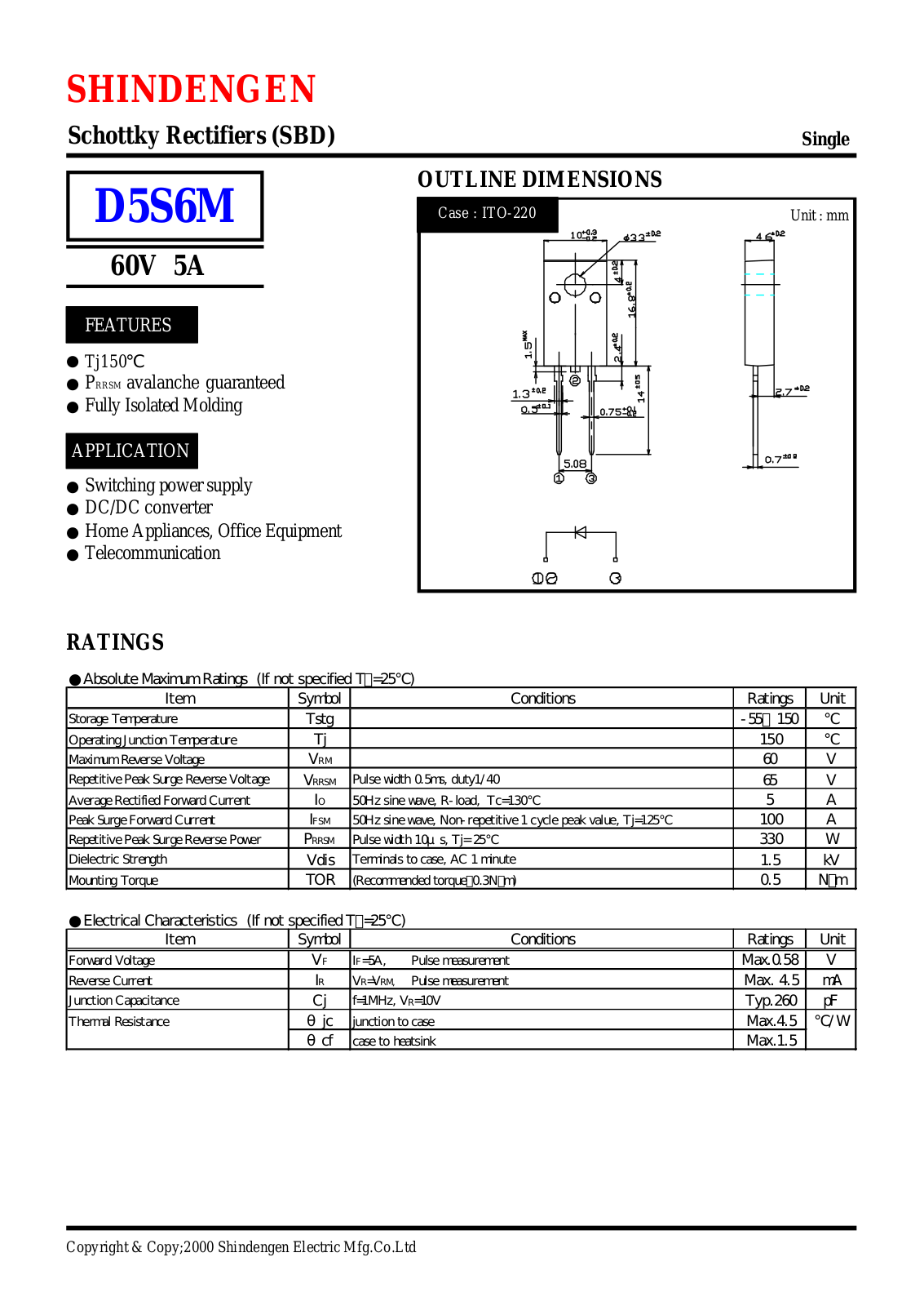 Datasheet D5S6M Datasheet (Shindengen) - ManualMachine.com