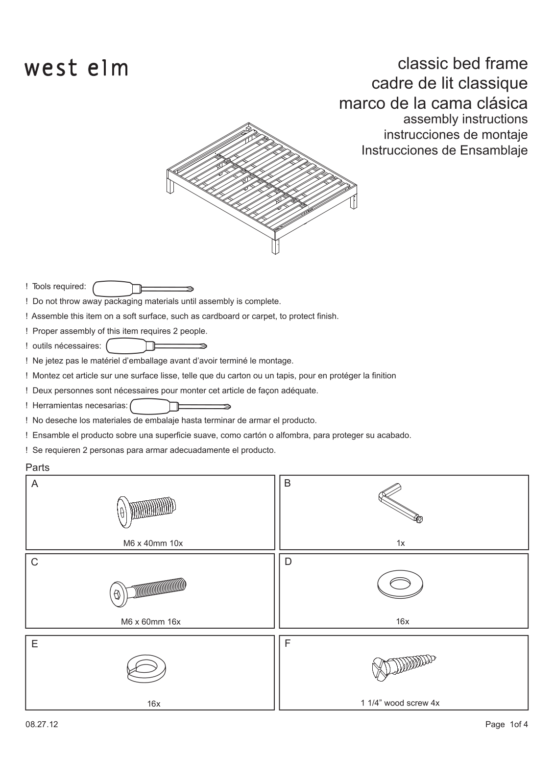 West Elm Classic Bed Frame Assembly Instruction