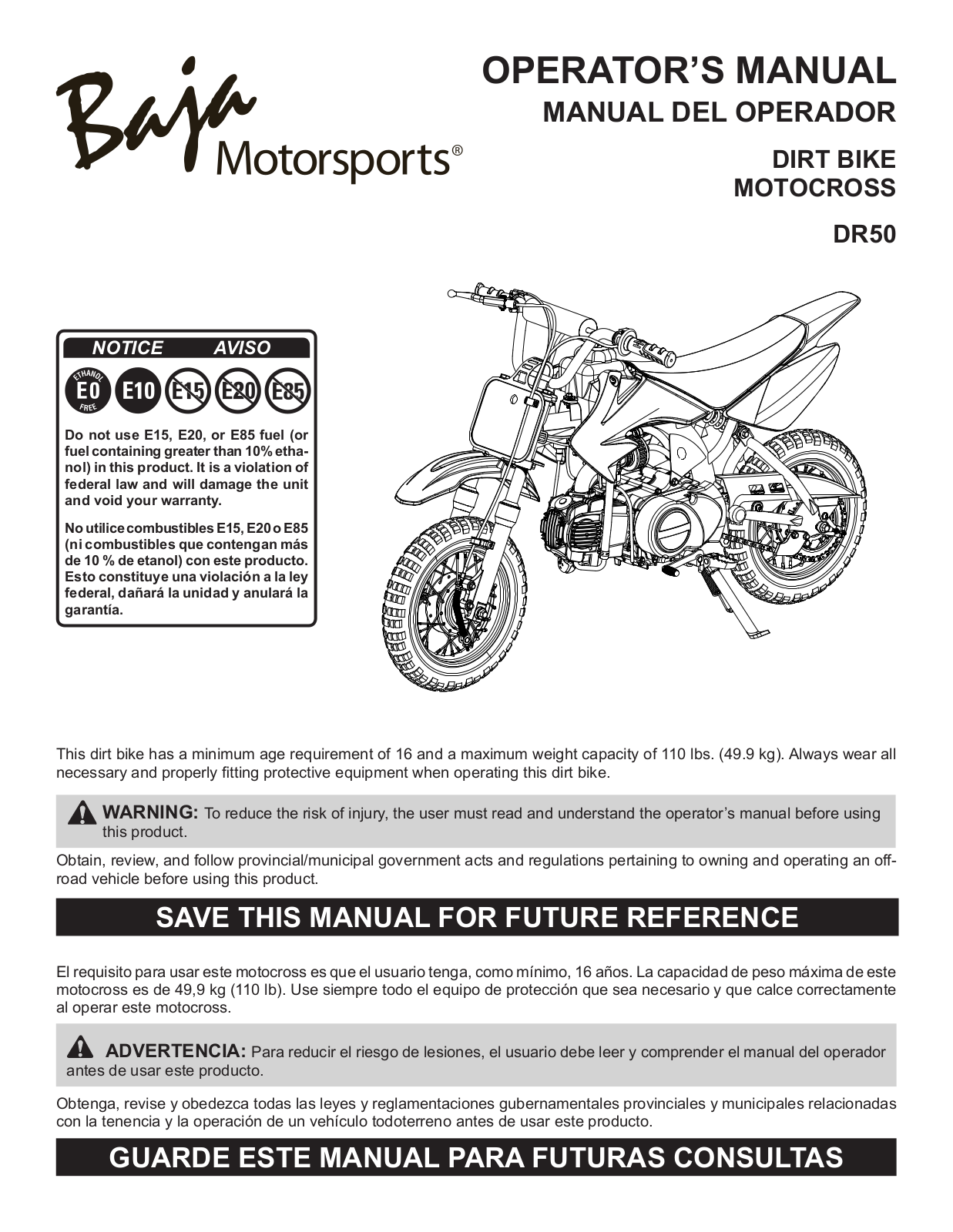 Bajaj DR50 Dirt Bike Owner's manual