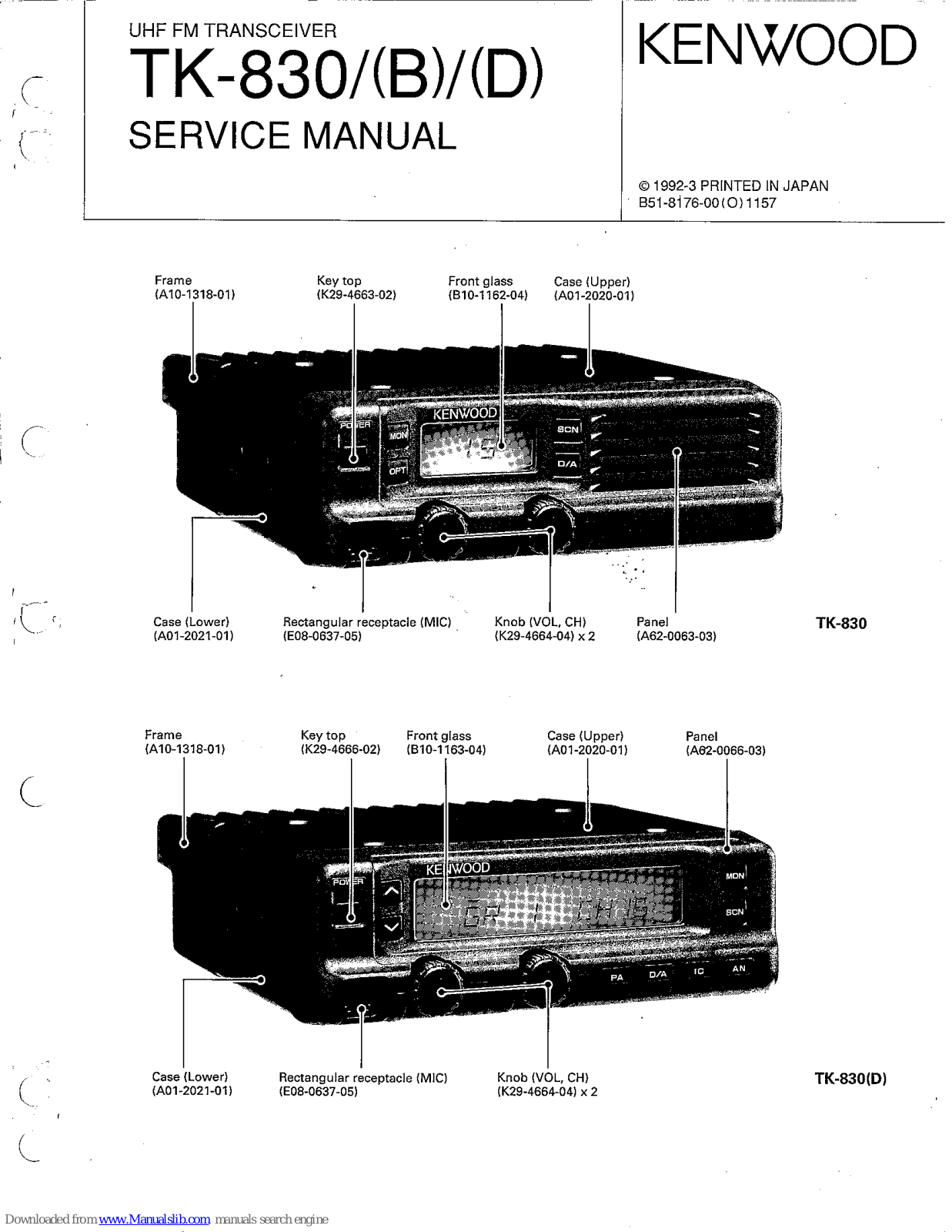 Kenwood TK-830/(B)/(D), TK-830, TK-830B, TK-830D Service Manual