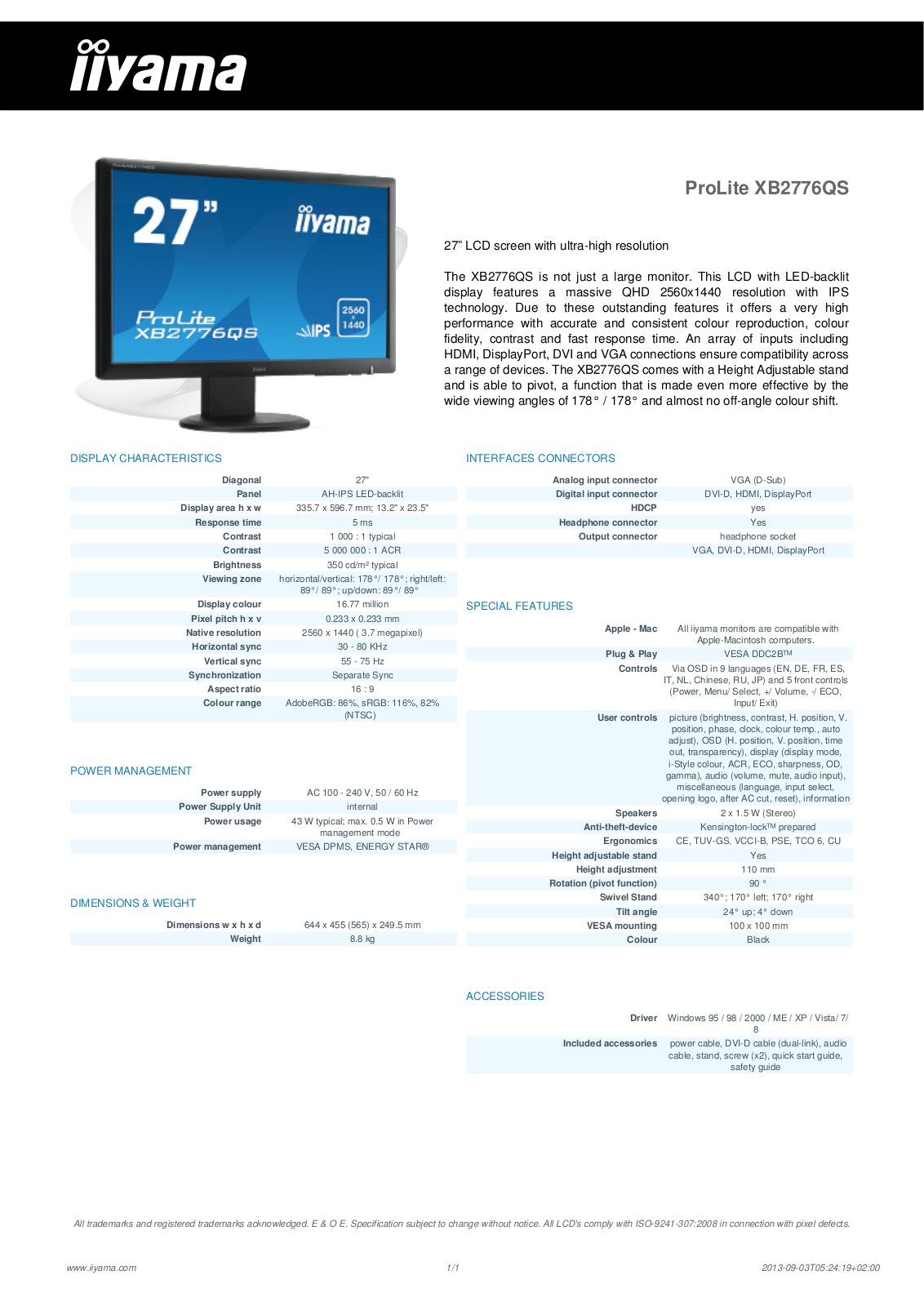 iiyama XB2776QS Reference Guide