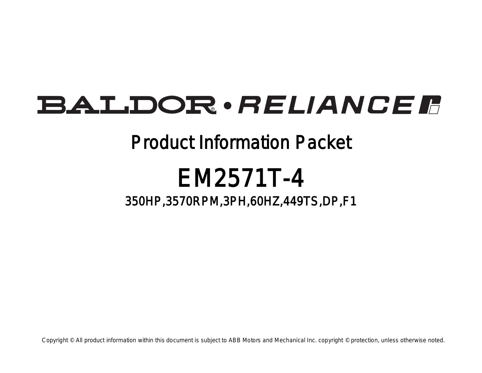 Baldor EM2571T-4 Product Information Sheet