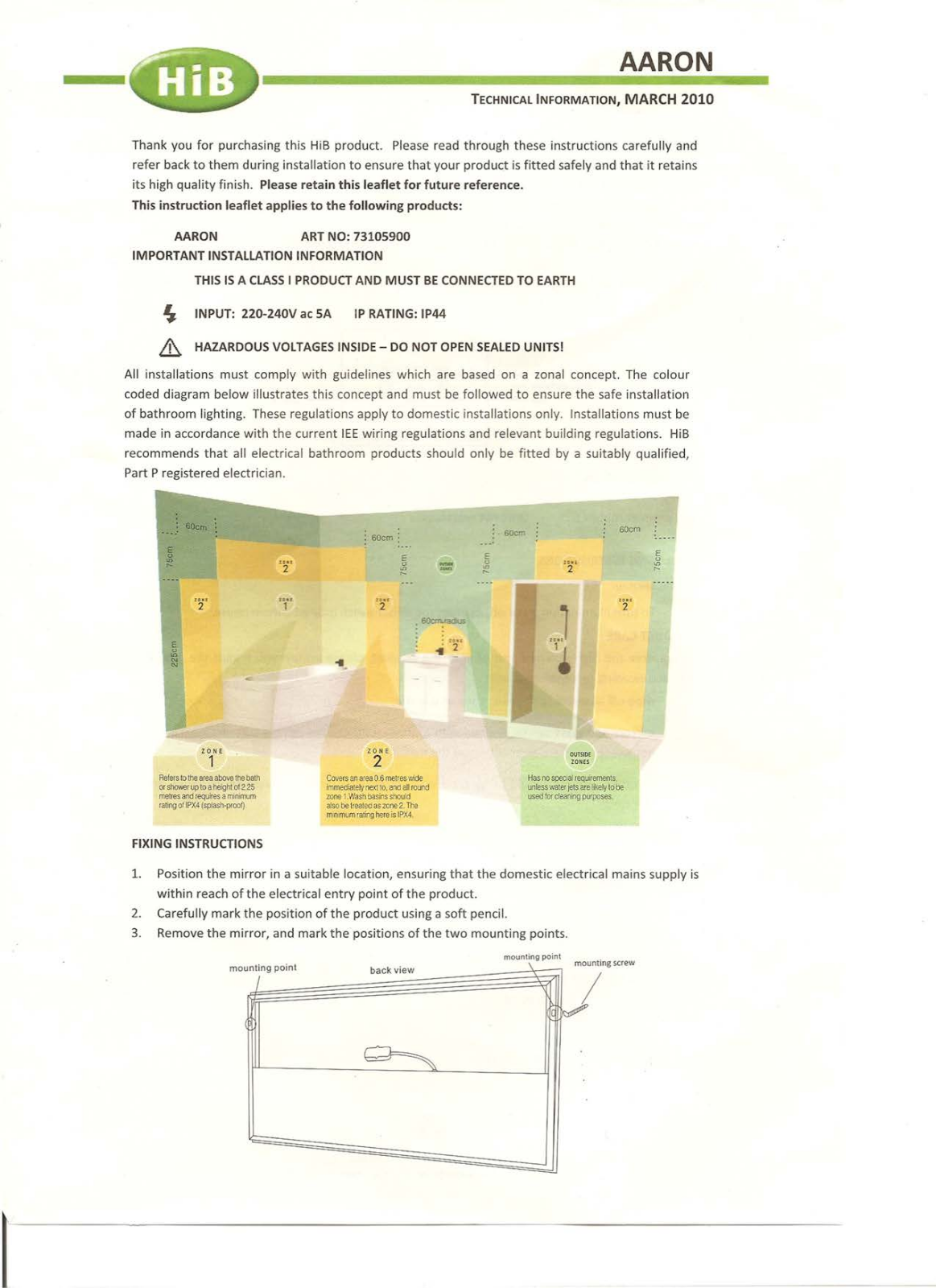 HiB AARON Important Installation Information Manual - ManualMachine.com