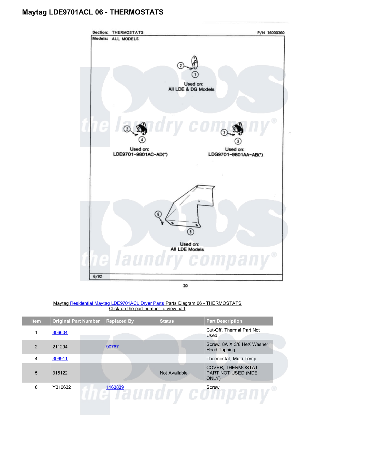 Maytag LDE9701ACL Parts Diagram