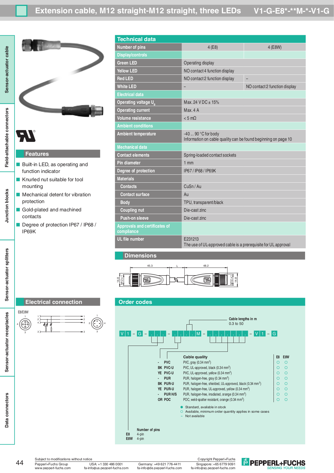 Pepperl Fuchs V1-G-E8*-**M-*-V1-G Data Sheet