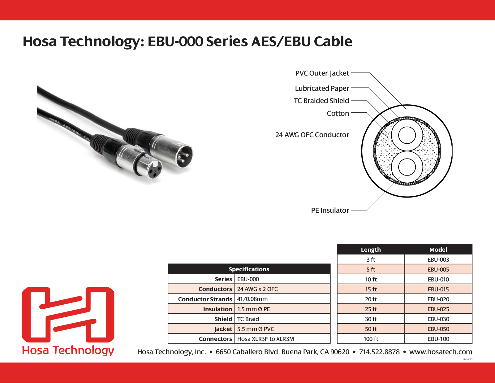 Hosa EBU-030, EBU-50, EBU-100, EBU-025, EBU-020 User Manual