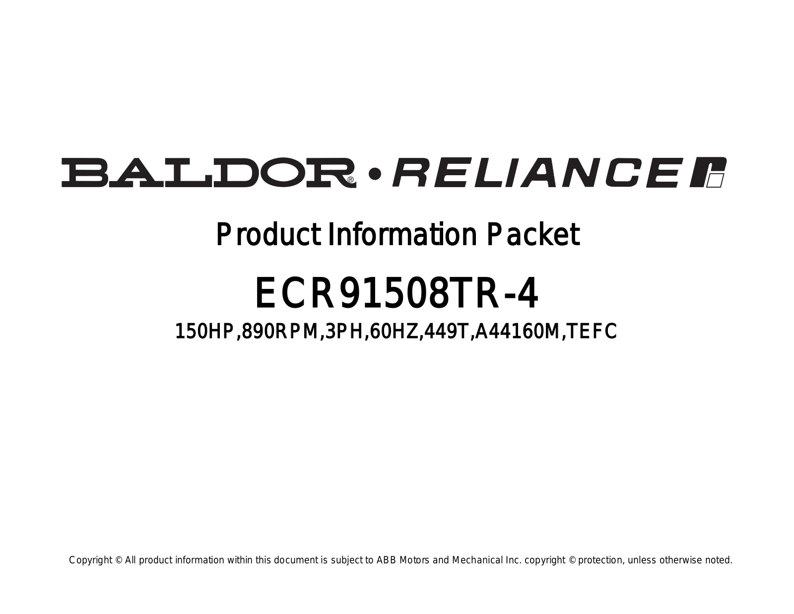 Baldor ECR91508TR-4 Product Information Sheet