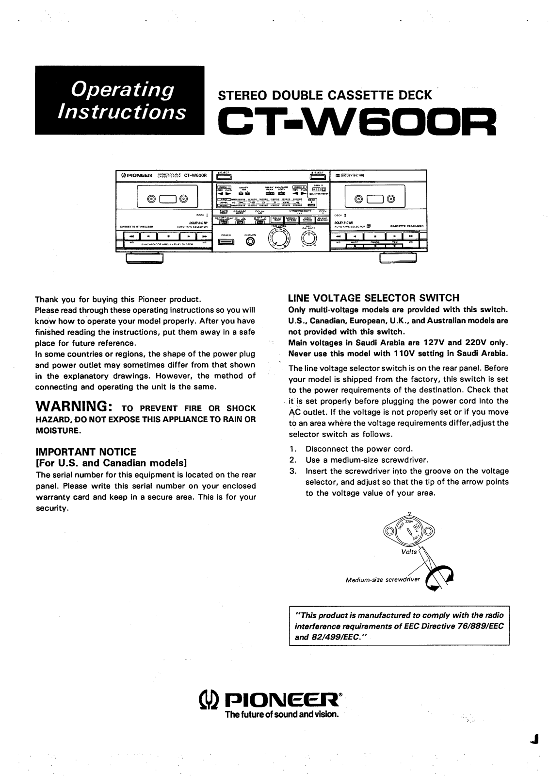 Pioneer CT-W600R Manual