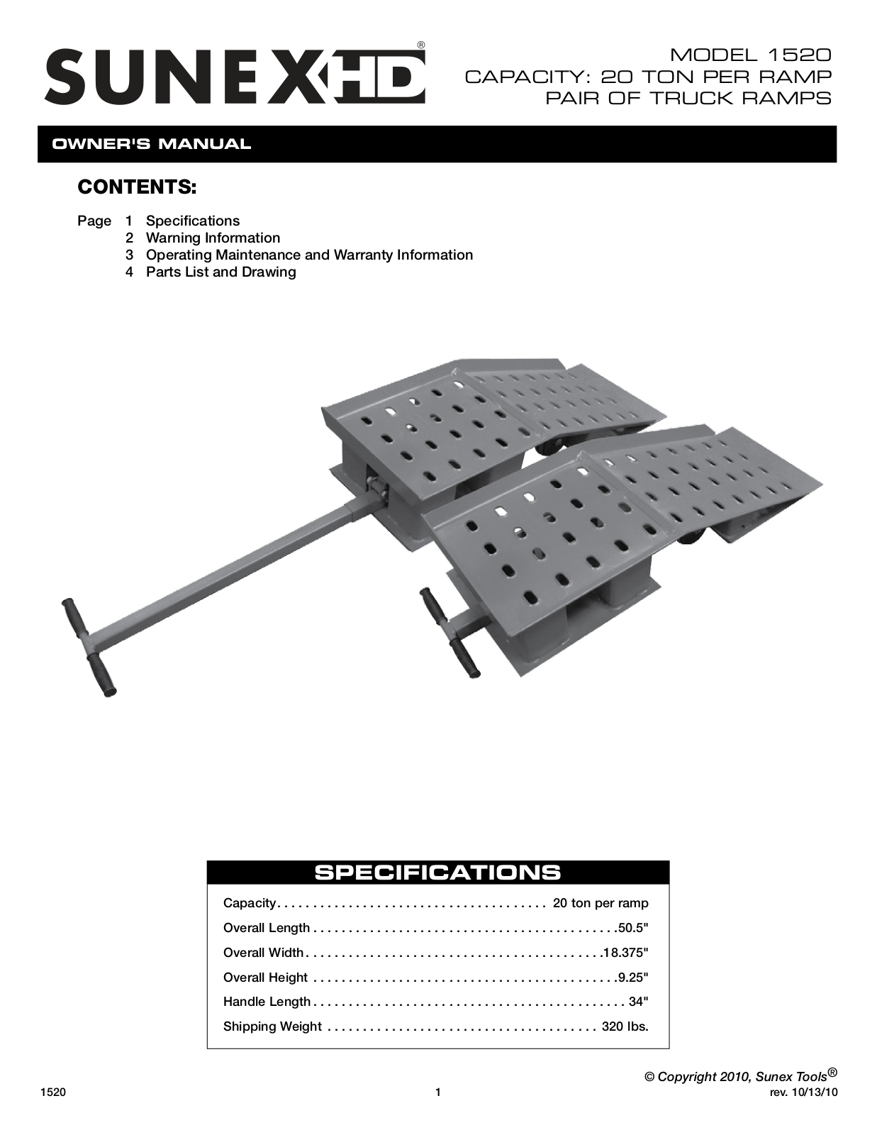 Sunex Tools 1520 User Manual