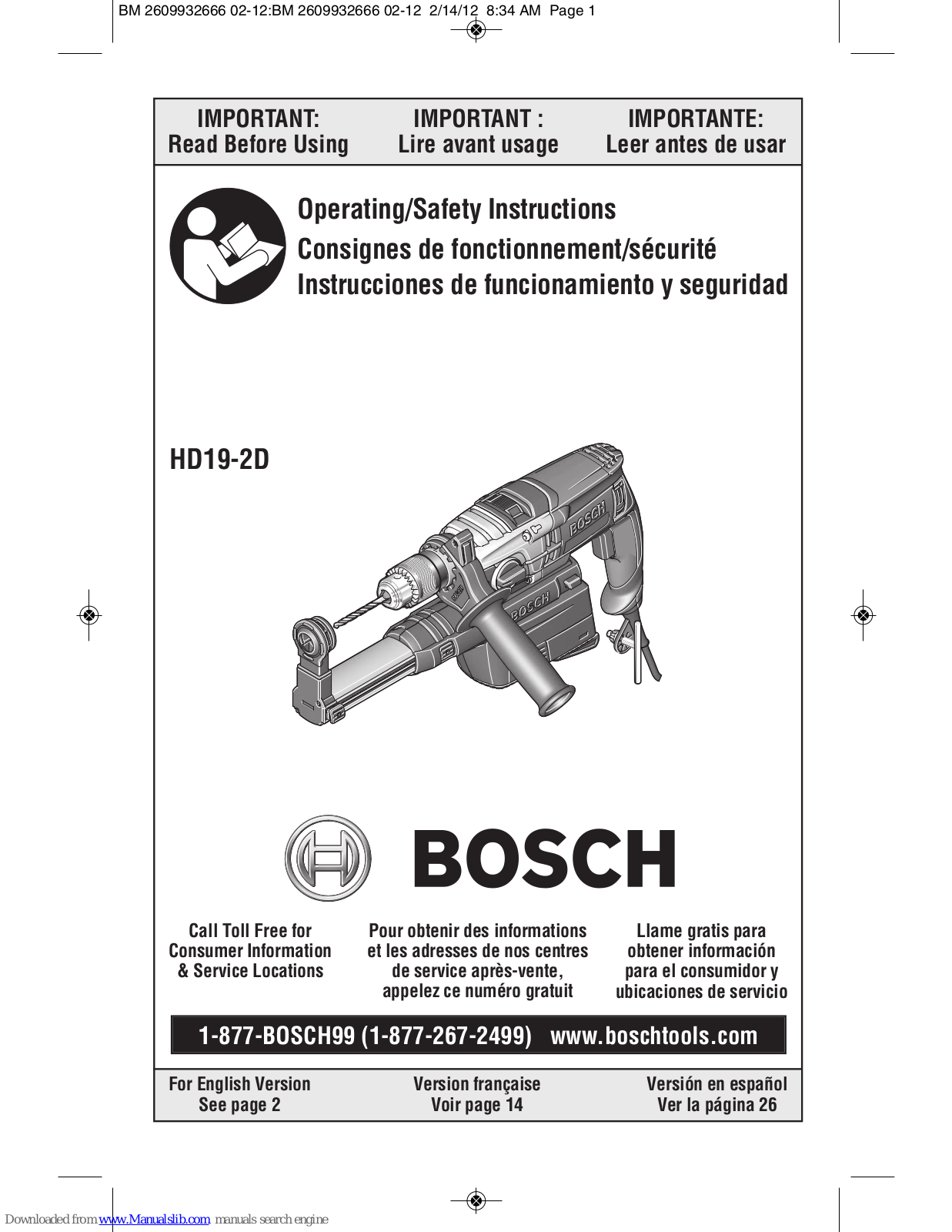 Bosch HD19-2D Operating/safety Instructions Manual