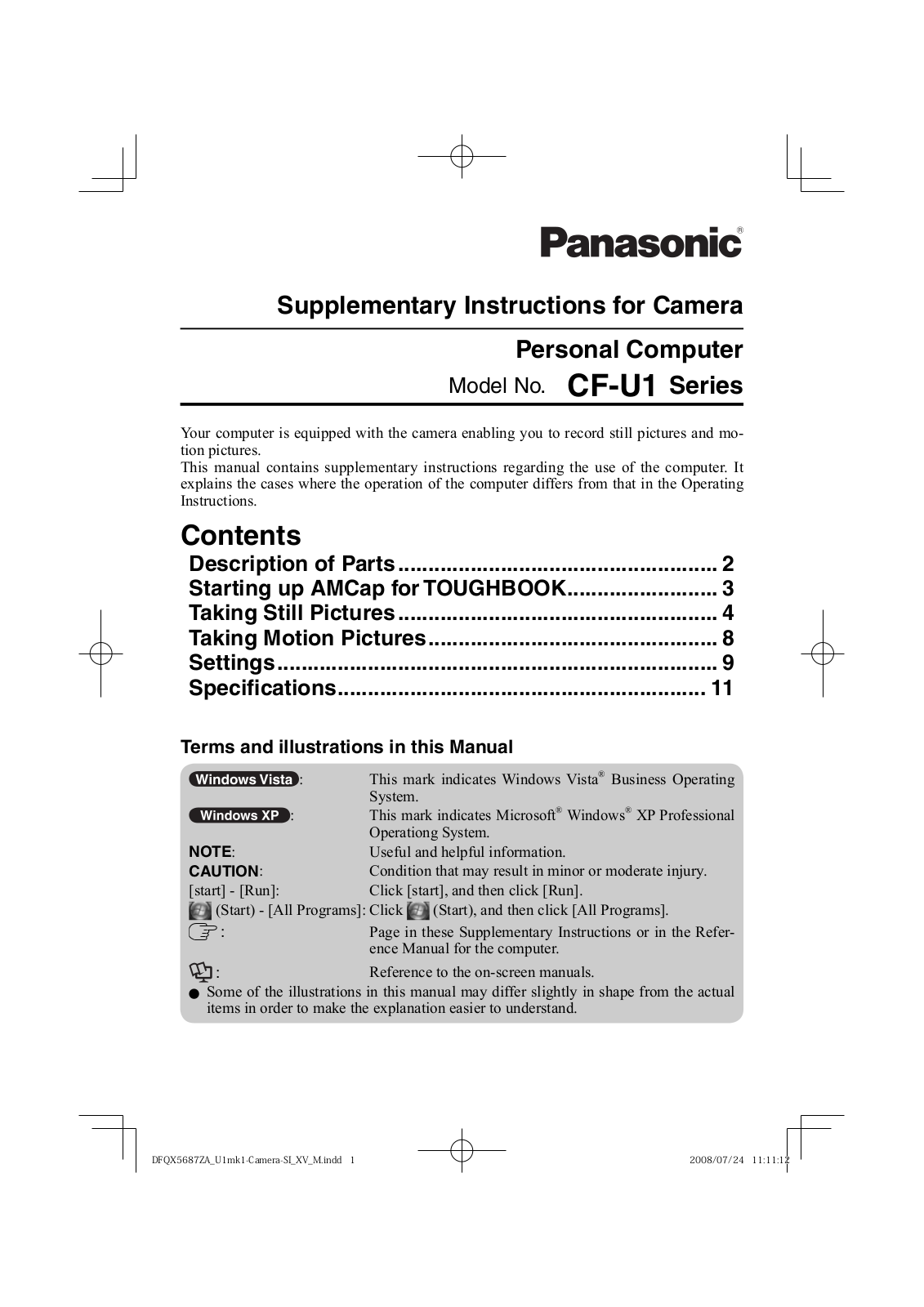 Panasonic CFU1AQBXZJM-T Camera Operating Instruction